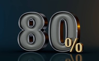 80 percent discount mega sell offer glass effect on dark background 3d render concept for shopping