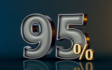 % 95 indirimli mega satış, karanlık arka planda cam etkisi sunar. Alışveriş için 3D canlandırma kavramı