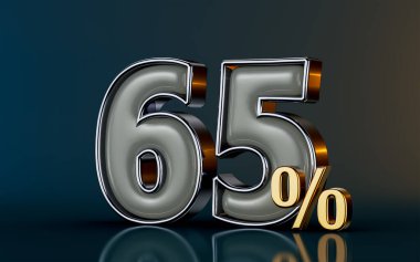 65 percent discount mega sell offer glass effect on dark background 3d render concept for shopping