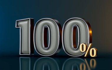 % 100 indirimli mega satış, karanlık arka planda cam etkisi sunar. Alışveriş için 3D canlandırma kavramı