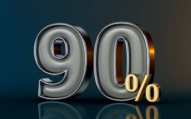 90 percent discount mega sell offer glass effect on dark background 3d render concept for shopping