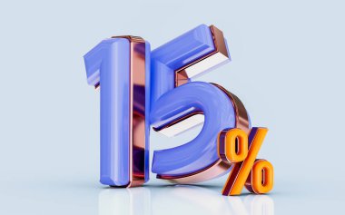 realistic glossy 15 percent discount sale banner golden effect 3d render concept for shopping offer