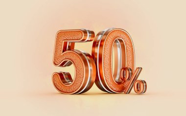 % 50 indirimli satış afişi altın efekti. Pazarlama pazarlama için nakit teklif sunan 3D render kavramı.