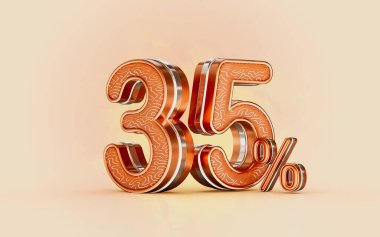 % 35 indirimli satış afişi altın efekti. Pazarlama pazarlama için nakit teklif sunan 3D render kavramı.