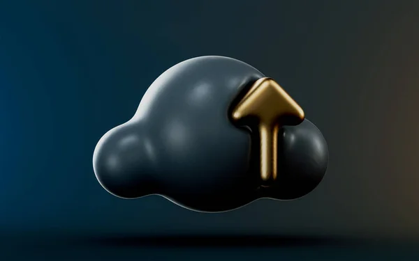 Cloud Upload Ikona Tmavém Pozadí Vykreslování Koncept Pro Sdílení Souborů — Stock fotografie