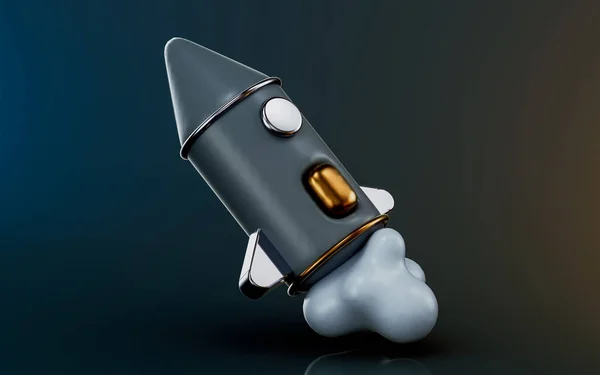 Icono Lanzamiento Cohetes Fondo Oscuro Concepto Renderizado Para Volar Espacio — Foto de Stock