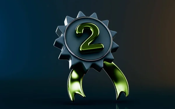 2Nd Rank Badge Icon Dark Background Render Concept Winning Prize — Stock Photo, Image