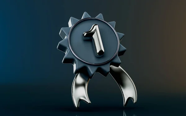 1St Rank Badge Icon Dark Background Render Concept Winning Prize — Stockfoto