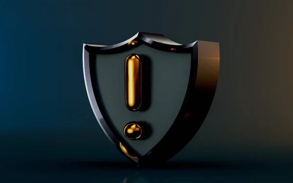 Security Shield Exclamation Icon Dark Background Render Concept Safety Protection — Fotografia de Stock