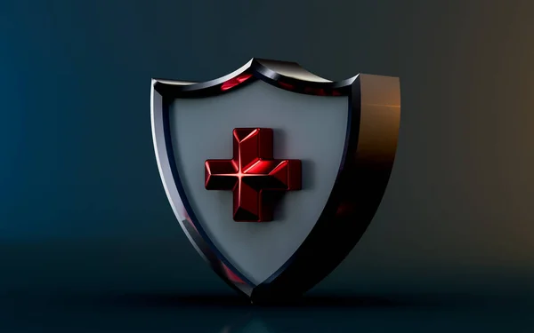 Medical Shield Icon Dark Background Render Concept Healthcare Protection Virus — 图库照片