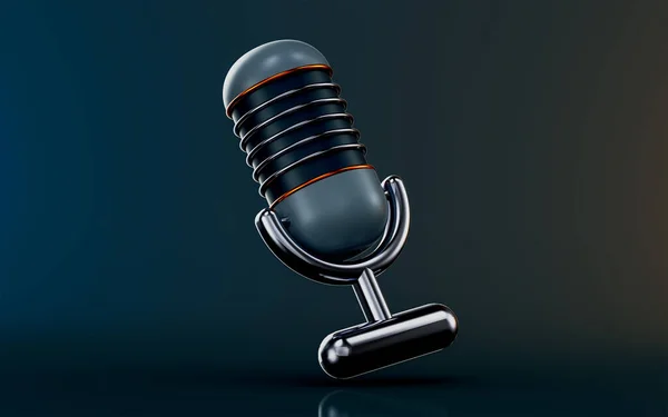 Microphone Icon Dark Background Render Concept Equipment Audio Broadcasts — ストック写真