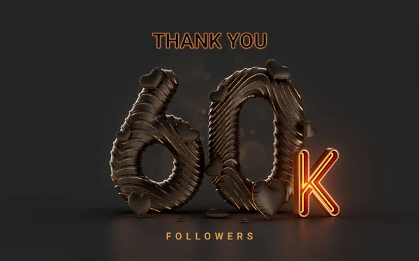 60K Follower Celebration Banner Dark Background Neon Glow Lighting Render —  Fotos de Stock