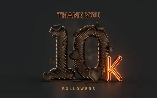 10K Follower Celebration Banner Dark Background Neon Glow Lighting Render — 图库照片