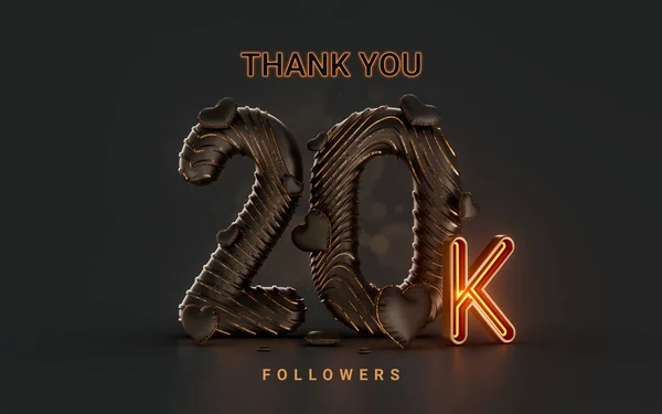20K Follower Celebration Banner Dark Background Neon Glow Lighting Render — 图库照片