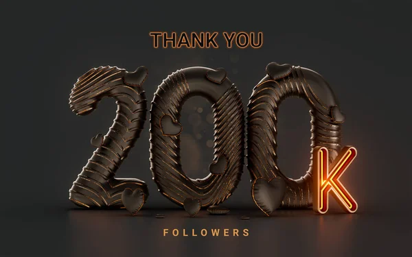 200K Follower Celebration Banner Dark Background Neon Glow Lighting Render —  Fotos de Stock