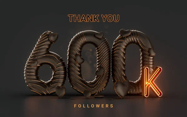 600K Follower Celebration Banner Dark Background Neon Glow Lighting Render —  Fotos de Stock