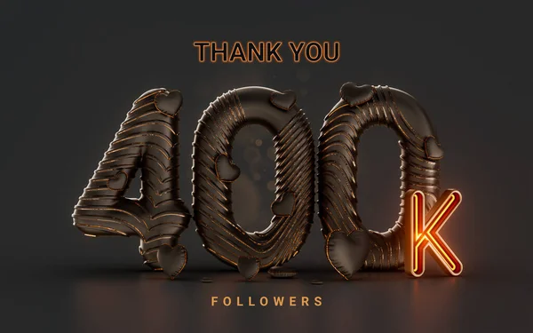 400K Follower Celebration Banner Dark Background Neon Glow Lighting Render —  Fotos de Stock
