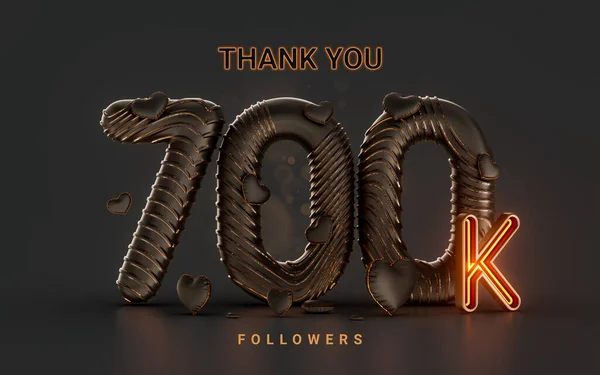 700K Follower Celebration Banner Dark Background Neon Glow Lighting Render —  Fotos de Stock