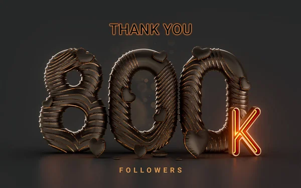800K Follower Celebration Banner Dark Background Neon Glow Lighting Render — 图库照片