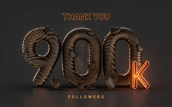 900K Follower Celebration Banner Dark Background Neon Glow Lighting Render —  Fotos de Stock