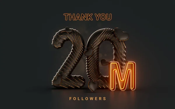 20M Follower Celebration Banner Dark Background Neon Glow Lighting Render — 图库照片