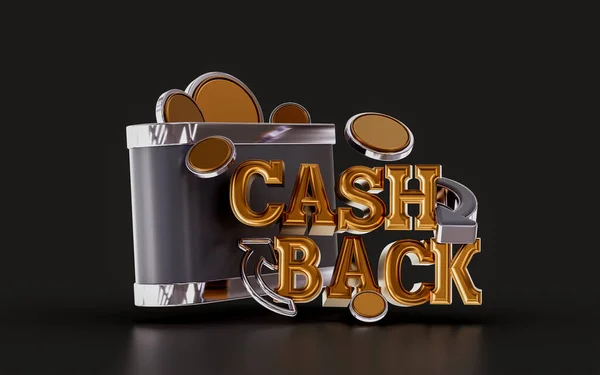 Cash Back Offer Gold Coin Text Dark Background Render Concept — Stok fotoğraf