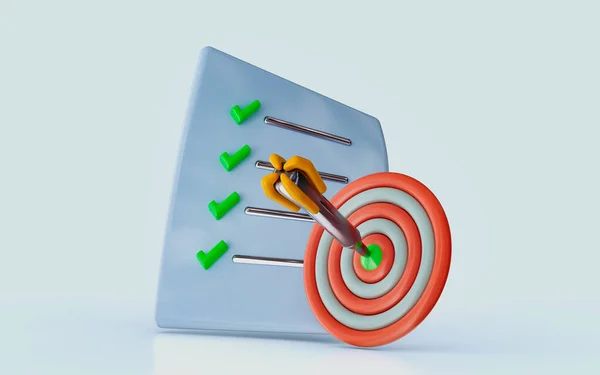 Bulls Eye Arrow Hit Target Document Checklist Business Planning Success — стоковое фото