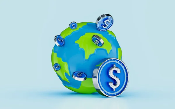 Глобальний Знак Земного Долара Світові Гроші Збільшують Грошову Монету Валюту — стокове фото