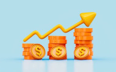 Dolar para artışı grafiği ok 3d illüstrasyon iş kar büyüme para büyüme diyagramı yatırım 