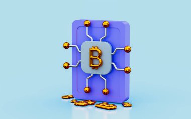 Bitcoin ağı 3d illüstrasyon dijital para ödeme yöntemi teknoloji şifreleme para birimi paylaşımı