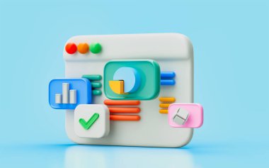 business pie check mark arayüzü 3d illüstrasyon karı doğrulama panelini analiz et