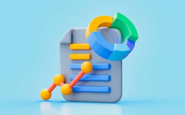 İş belgesi grafiği 3d illüstrasyon karlı pazarlama veri planlama stratejisini analiz ediyor  