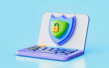 laptop güvenlik kalkanı kilidi 3d illüstrasyon antivirüs parolayı çevrimiçi veri depolama