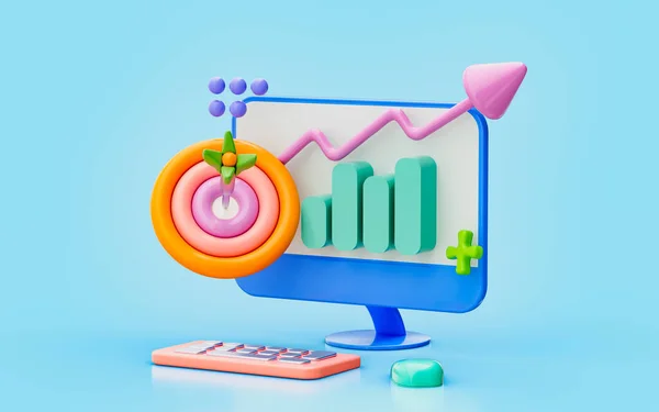 Asztali Chart Nyíl Bikák Szem Illusztráció Üzleti Nyereség Növekedési Monitoring — Stock Fotó