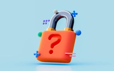 Soru işareti siber Parola Tehlike Uyarı Sorunu olan güvenlik kilidi simgesi Web sitesi ve uygulama simgesi arkaplanı için 3d oluşturma kavramı