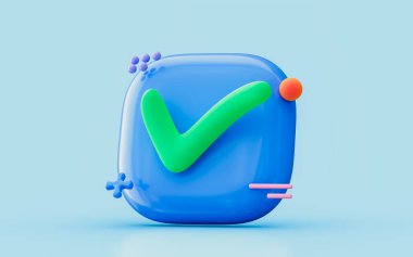 Green and blue check mark sign correct or right approve or concept and confirm 3d illustration  clipart