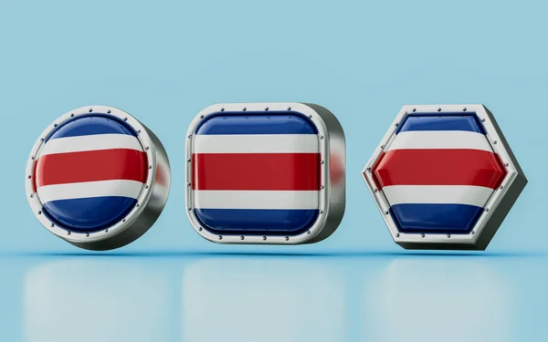 Трехмерный Рендеринг Знаков Флага Коста Рики Трех Различных Форме Рамки — стоковое фото