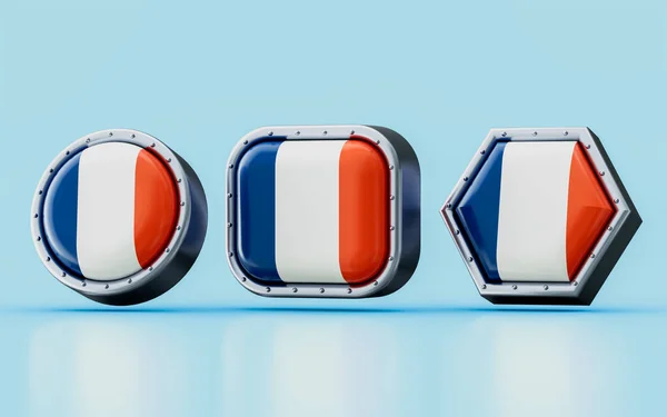 Renderizar Sinais Bandeira França Três Diferentes Moldura Forma Círculo Quadrado — Fotografia de Stock