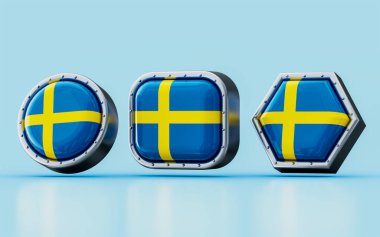 Üç farklı çerçeve, daire, kare ve altıgen şeklinde 3D rendeleme işaretleri