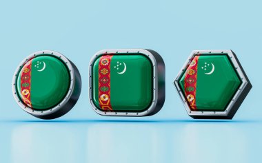 Türkmenistan 'ın bayrak işaretlerini üç farklı şekil, daire, kare ve altıgen şeklinde üç boyutlu biçimlendir