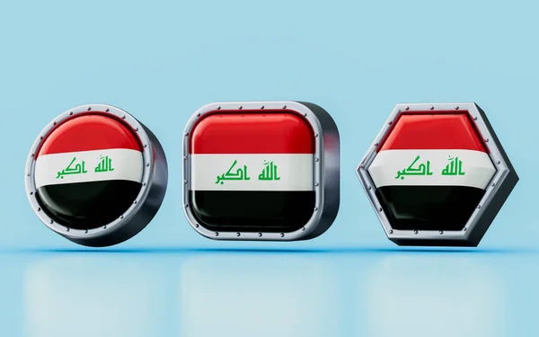 Renderować Znaki Flagi Iraq Trzech Różnych Kształtach Ramki Koło Kwadrat — Zdjęcie stockowe