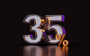 Koyu arka planda% 35 indirimli gerçekçi% 35 indirimli ürün satın almak için 3D illüstrasyon 