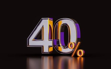 Koyu arka planda% 40 indirimli gerçekçi% 40 indirimli ürün satın almak için 3D illüstrasyon 