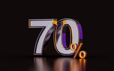 Koyu arka planda% 70 indirimli gerçekçi% 70 indirimli ürün satın almak için 3D illüstrasyon 