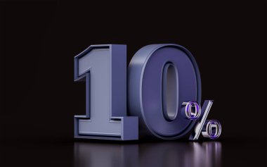 % 10 indirim, alışveriş pazarlama için koyu arkaplan 3 boyutlu resimleme üzerinde metalik etki sunar