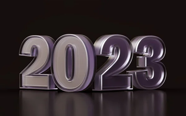 Happy New Year 2023 Glass Morphism Effect Dark Background Illustration — Stock Photo, Image