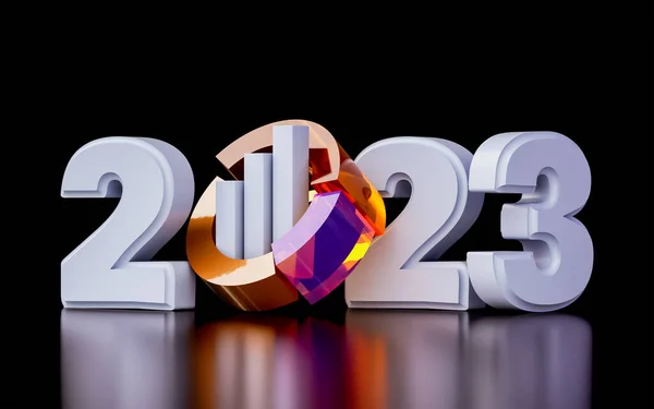 2023 Marketing Trend New Year Financial Chart Pie Line Glass — Stock Photo, Image