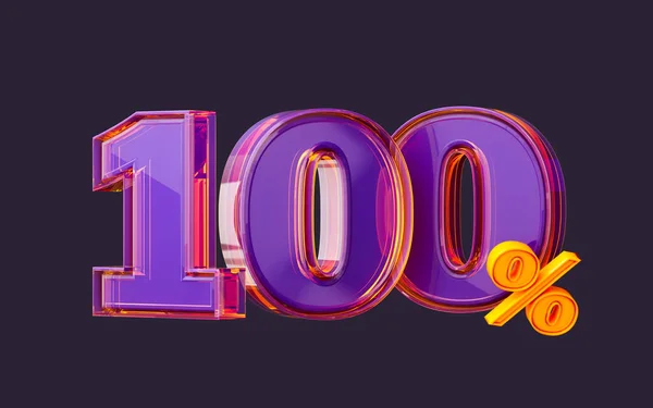 Purple Glass Effect Realistic 100 Percent Number Symbol Render Big — Stock Photo, Image