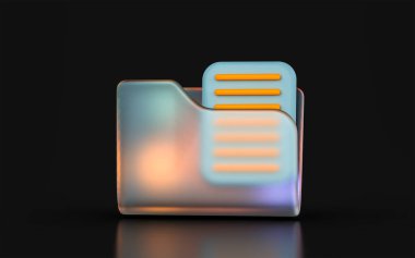 Cam morfizm belge dizin simgesi koyu arkaplan 3d rengarenk ışık ile