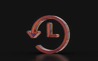 Koyu arkaplan 3d zaman geri sarma kavramında saat işareti cam morfizm etkisi 